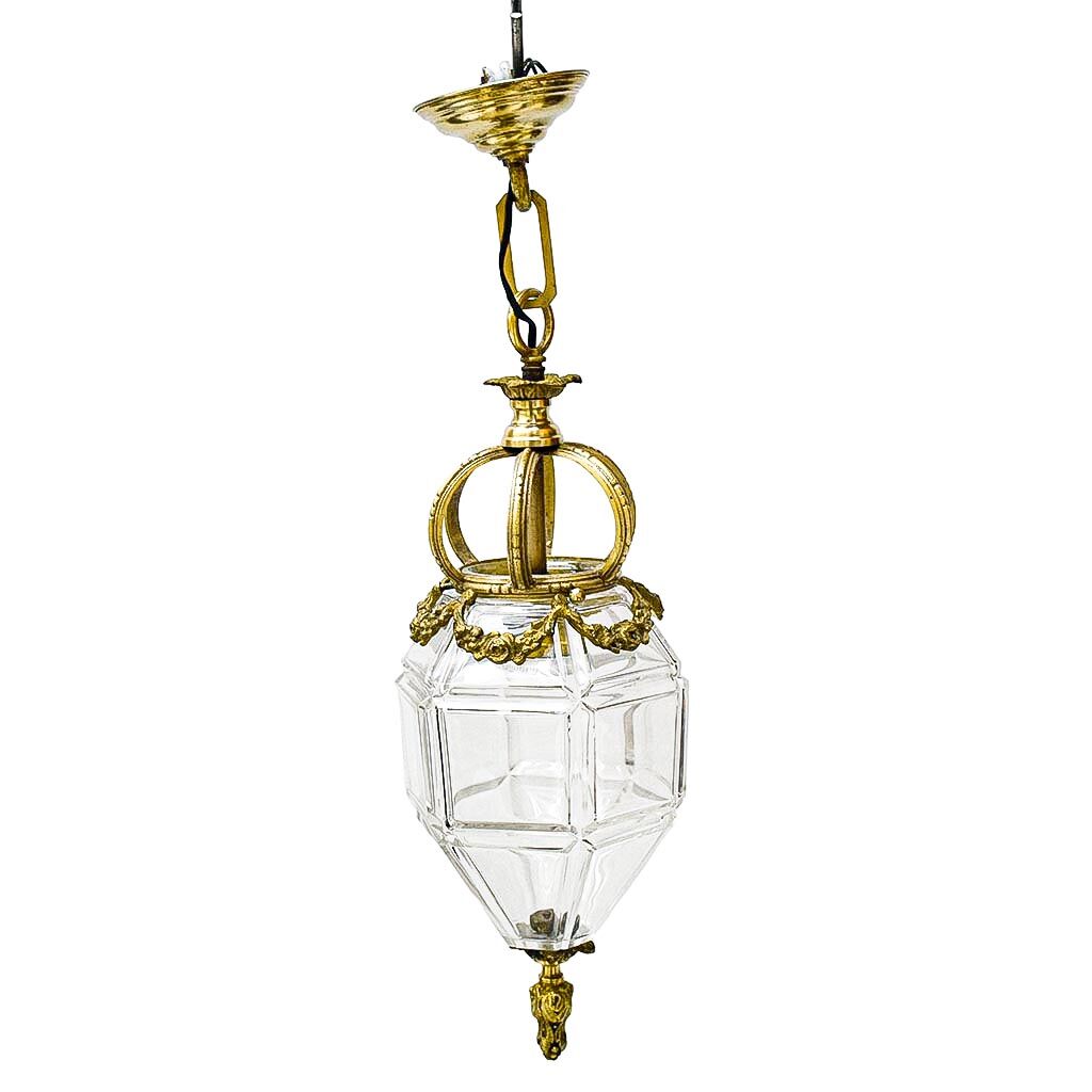 Lantern conical gilded beveled faceted glass old white XIXth