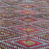 Handmade multicolored diamond patterned kilim rug in natural wool