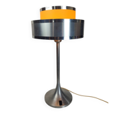 Large Space Age table lamp with a tulip base in brushed aluminium.