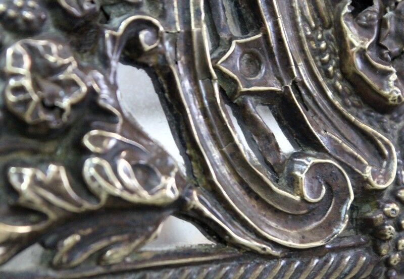 Mirror in repoussé brass, louis xiv style, napoleon iii era – xixth