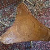 Vintage Mexican tripod stools in bamboo and leather.