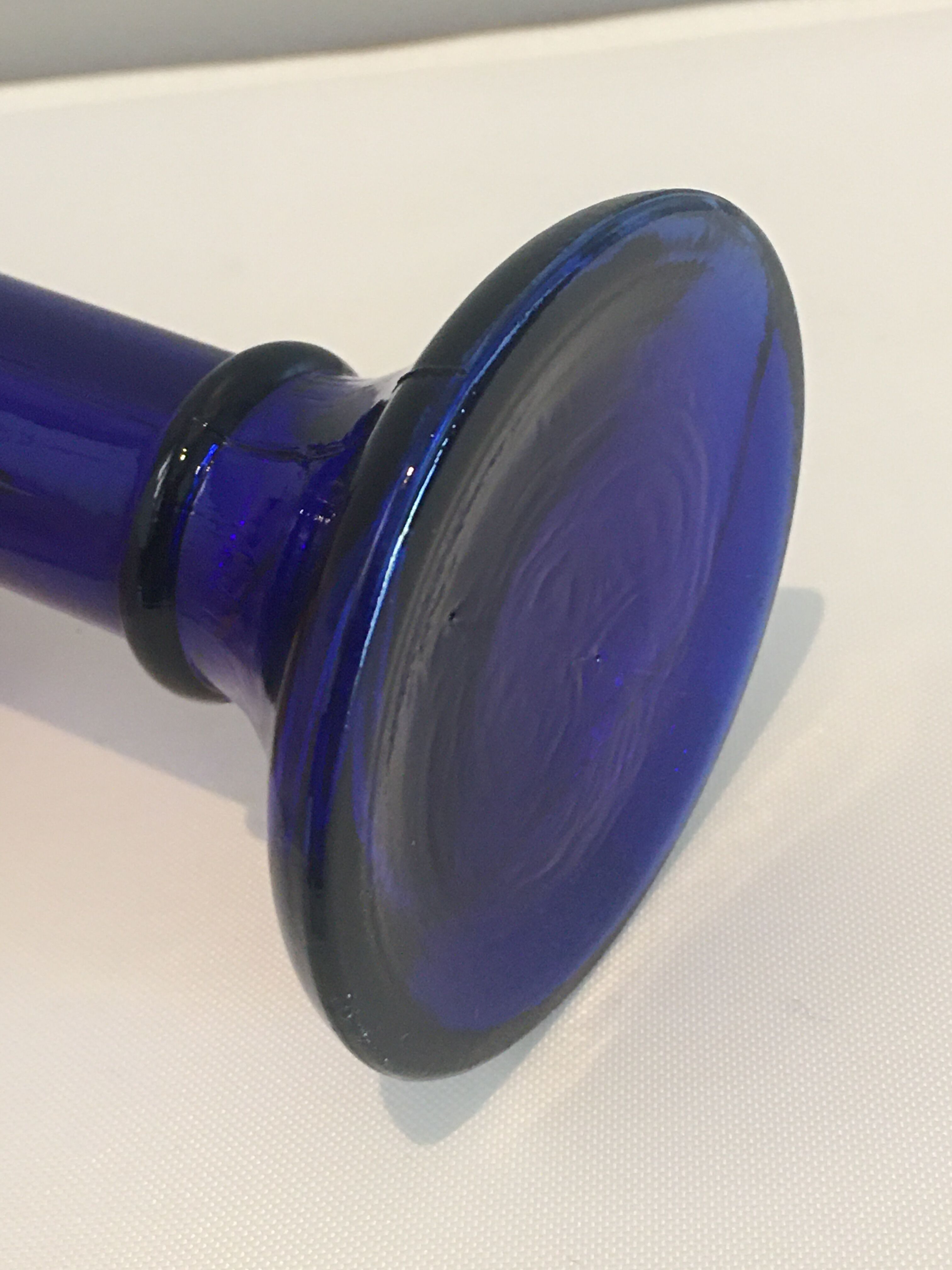 Blue glass candlestick