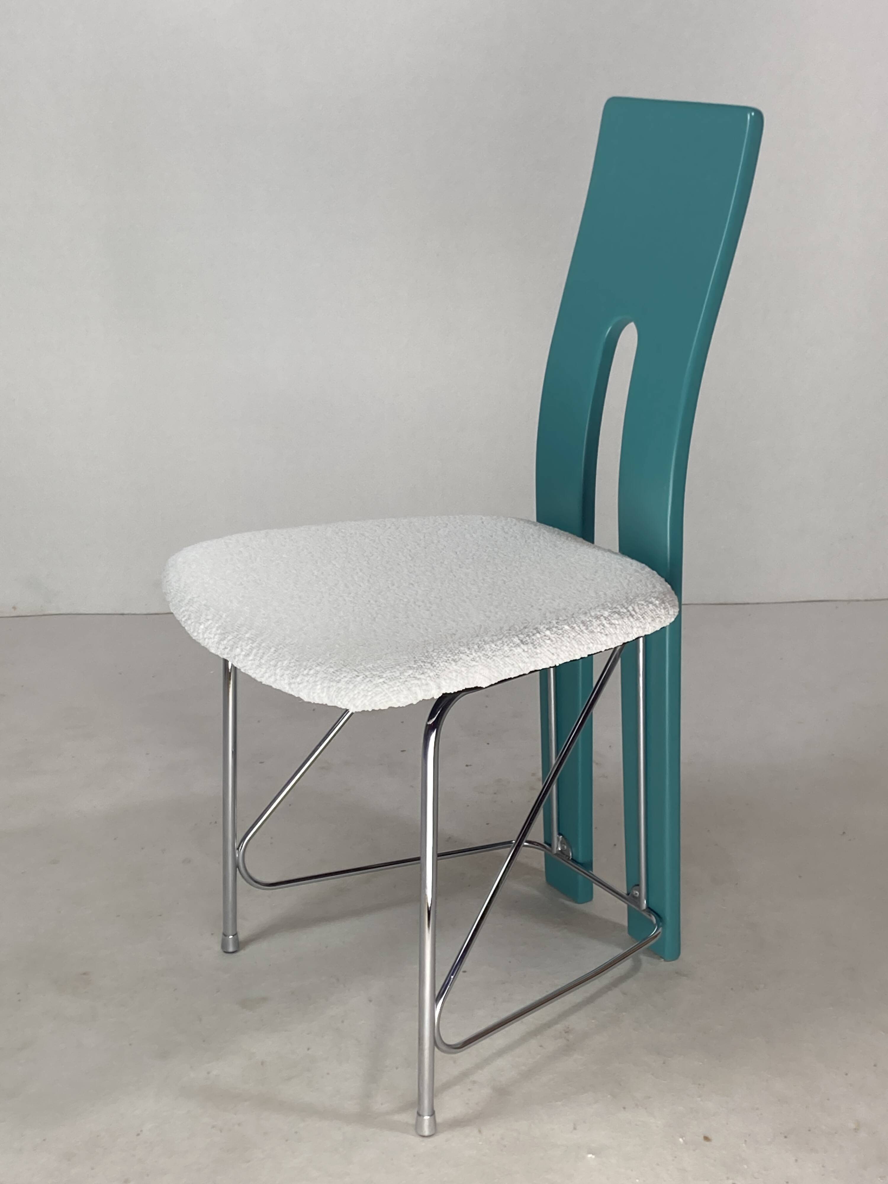 Set of 6 Memphis dining chairs in bouclé, 1980s