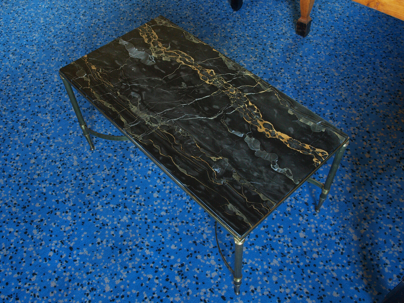Table low neo classic bronze brass and Portoro marble