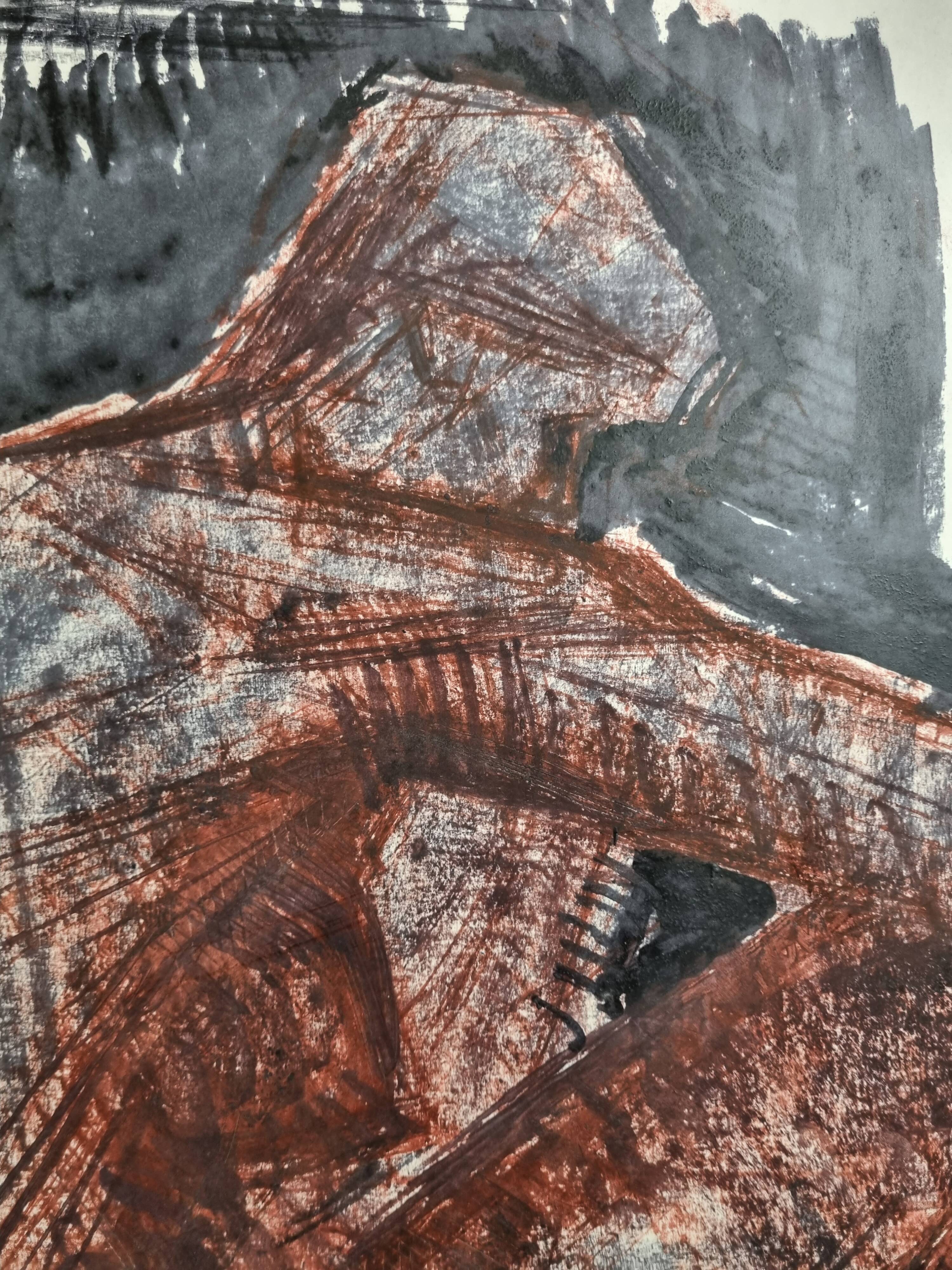 Charcoal and red chalk nude study signed by Maurice de Bus, 1960, 47 x 60 cm