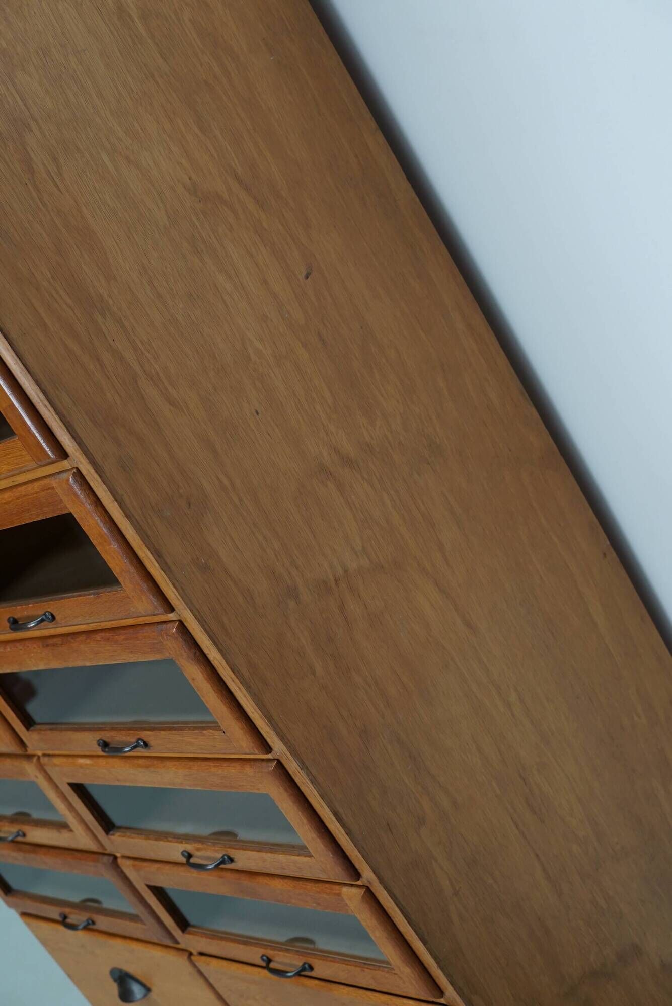 English Haberdashery Shop Cabinet with Glass Fronted Drawers, Circa 1930s