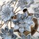 Large Murano Vintage Ceiling Light Black Flowers, 1970s