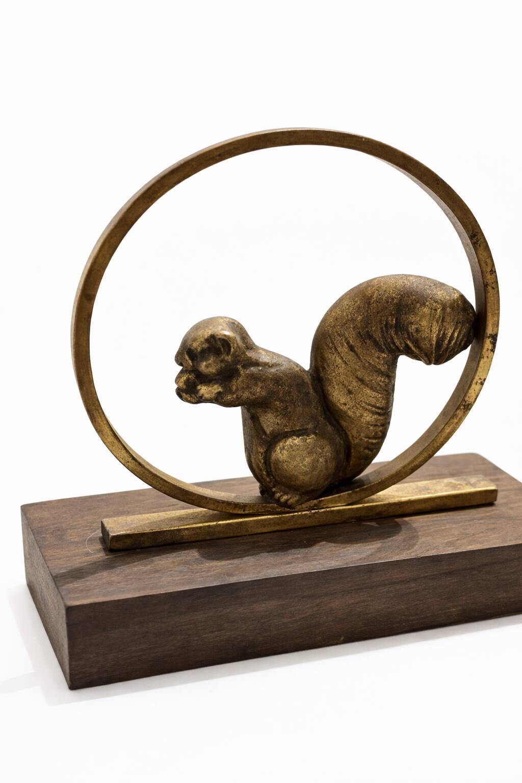 Rare Pair of Art Deco Bookends "Squirrels" in Gilded Bronze and Rosewood