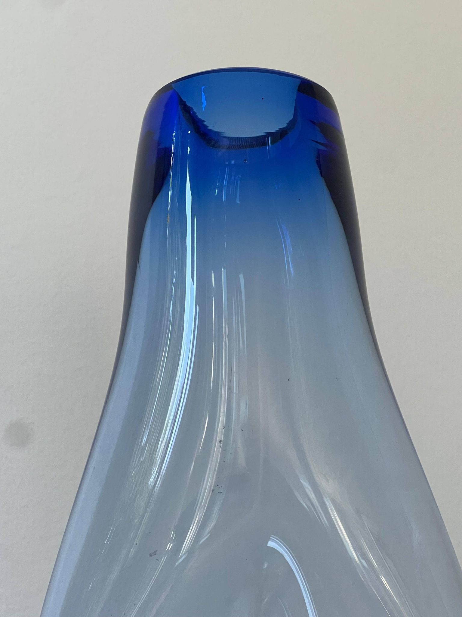 Beautiful Vintage Murano Modern Vase, Blue and Clear Glass, 1970's