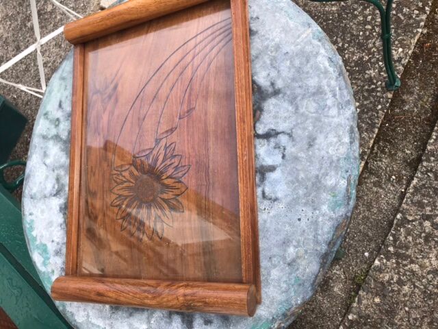 Wood and vintage glass tray