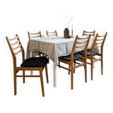 Set of 6 Mid Century Wooden Chairs Danish Design Bar Chair Vintage Black Upholstery MCM Re
