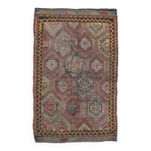 Tapis vintage turc Oushak fait main en laine et coton rouge