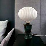 Geometric table lamp with pleated opaline shade