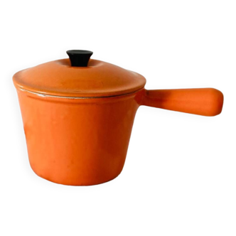 Poêlon caquelon casserole cocotte fonte Le Creuset orange vintage 1,2 L