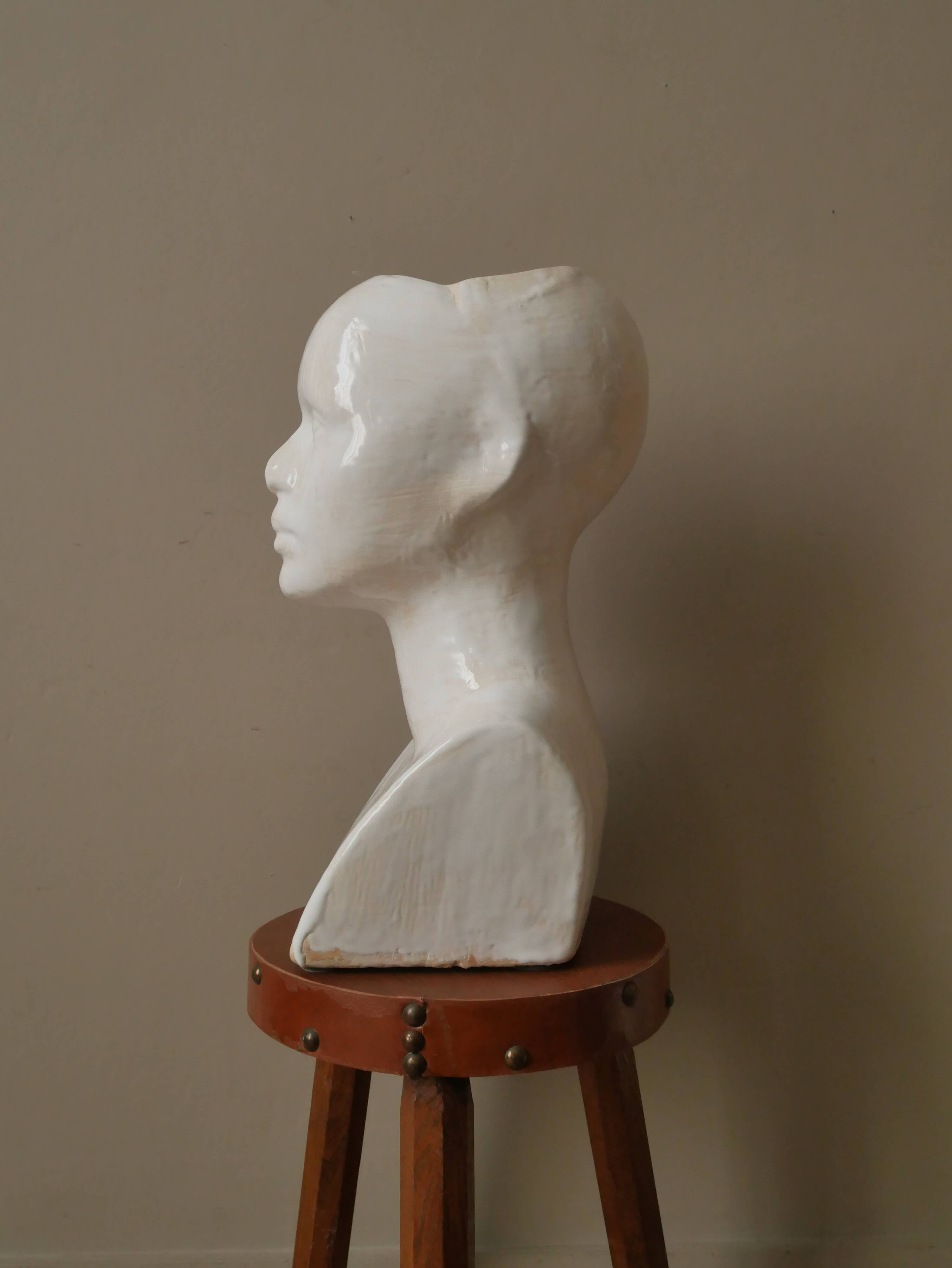 Vintage design vase 70s enamelled ceramic bust sculpture head face