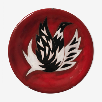 Ceramic plate Jean Picard le Doux bird decoration circa 1960
