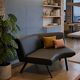 2-seater bench in black leather/PU with wooden legs