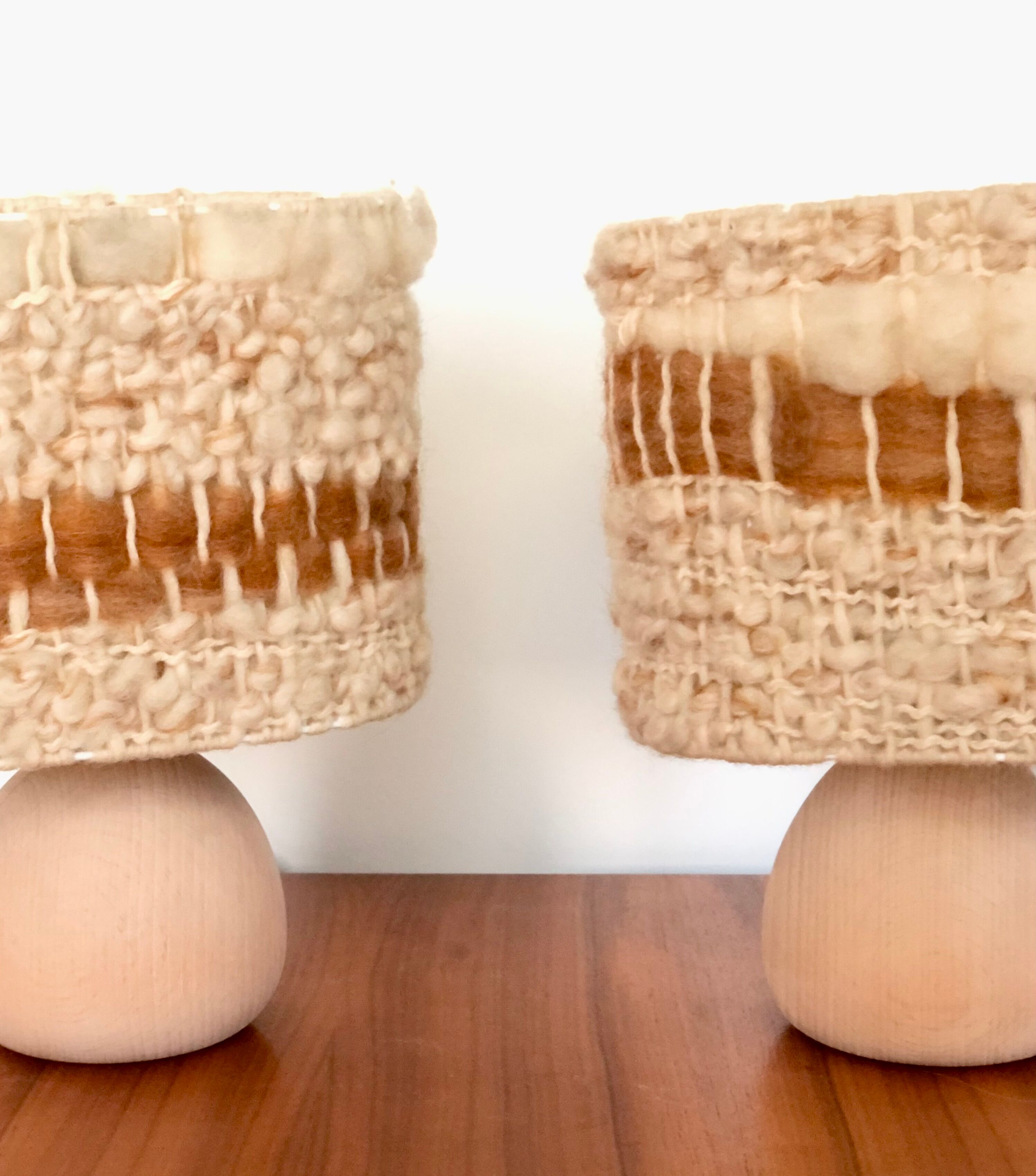Vintage table lamps wood and wool, France 60s