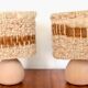 Vintage table lamps wood and wool, France 60s