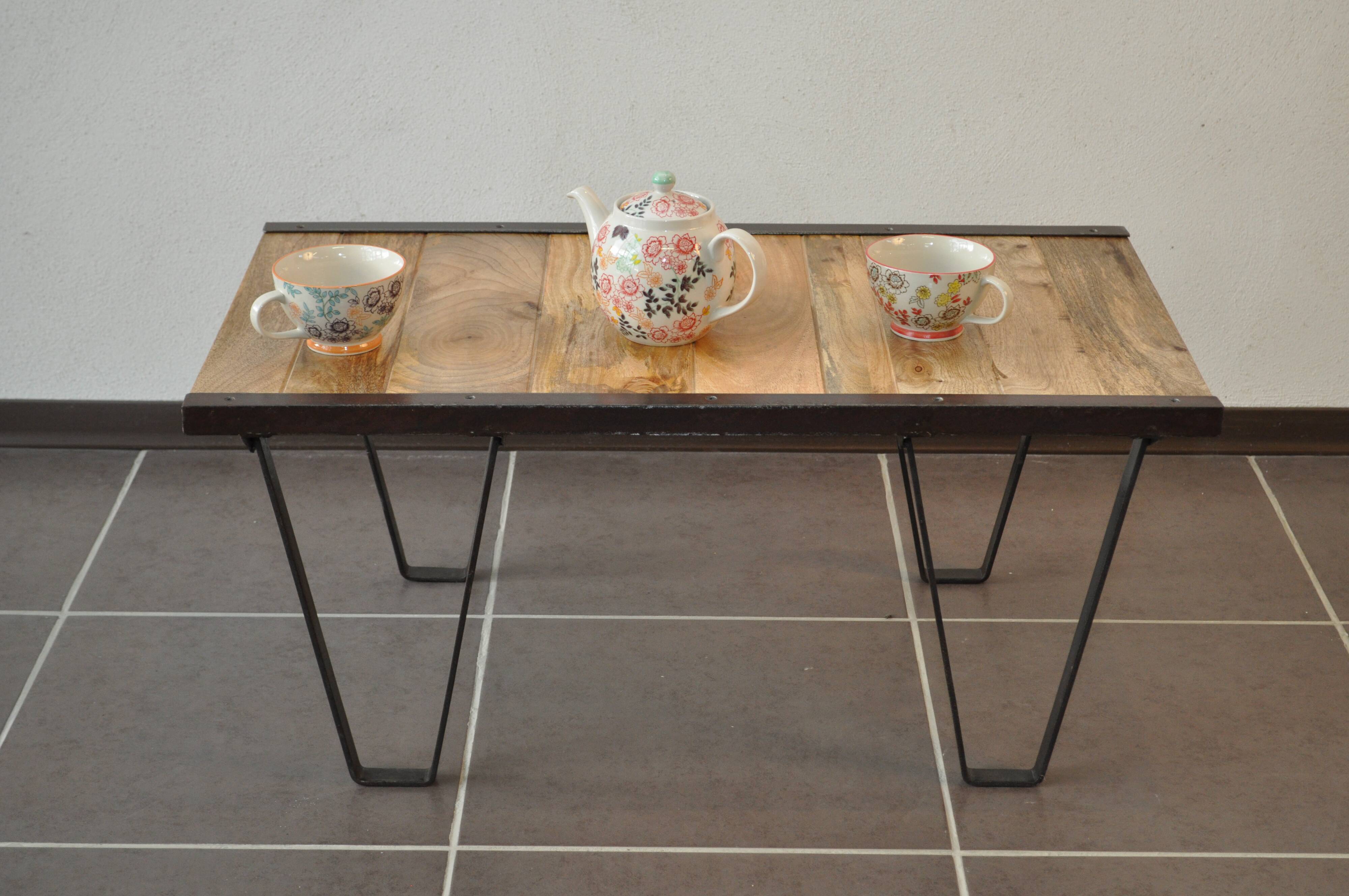 Industrial metal coffee table and solid wood