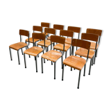 Set of 12 school chairs wood honey / green of gray, Netherlands, 60s