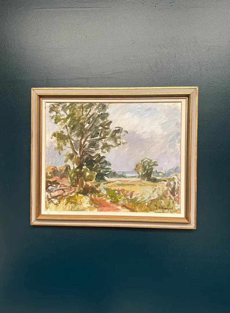 Original Swedish Oil on Canvas – “Landscape” by Sigurd Hagegård – Signed – Vintage & Framed – 62 × 53 cm (24.4" × 20.9")