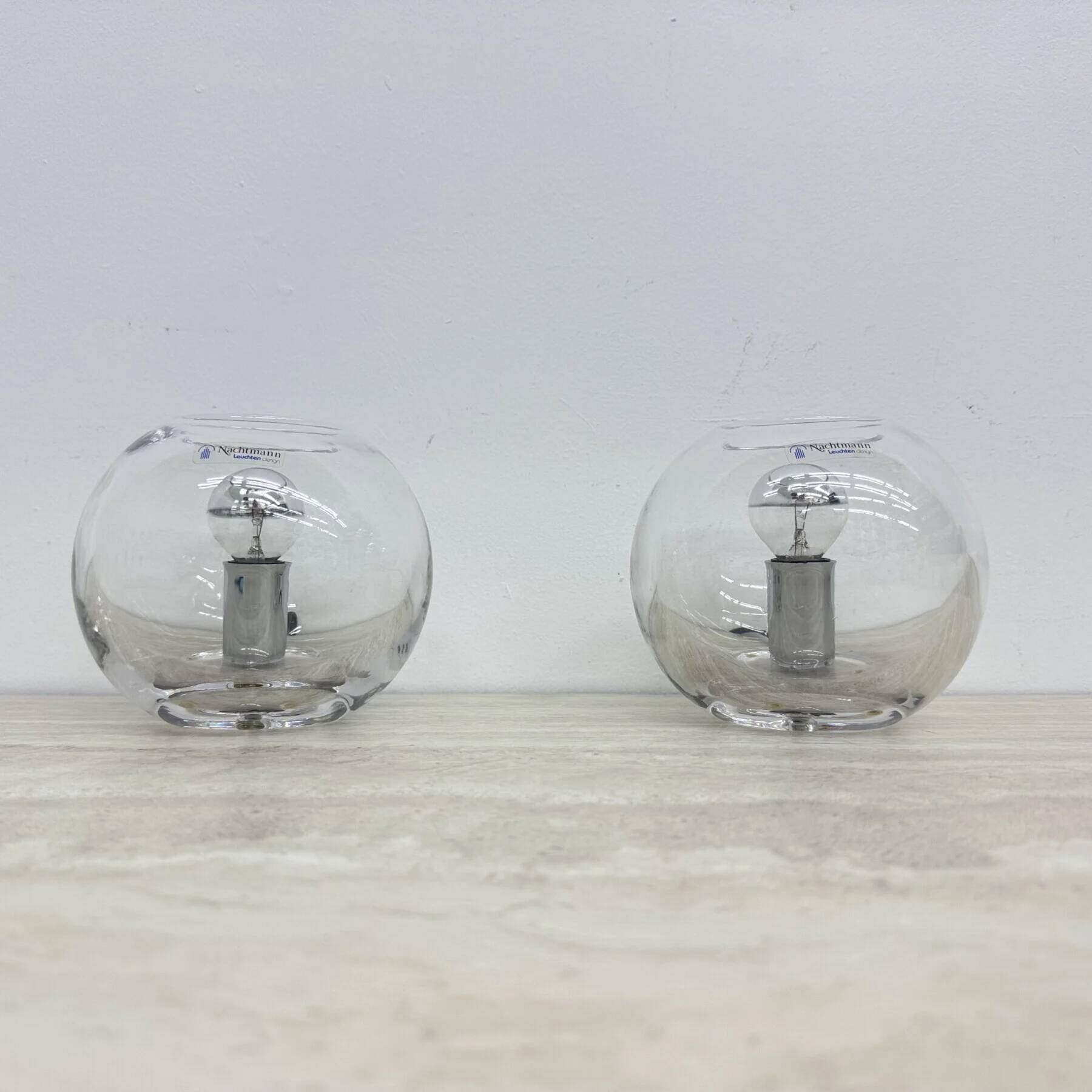 Pair of Nachtmann Leuchten design sphere crystal table lamps, 1970s