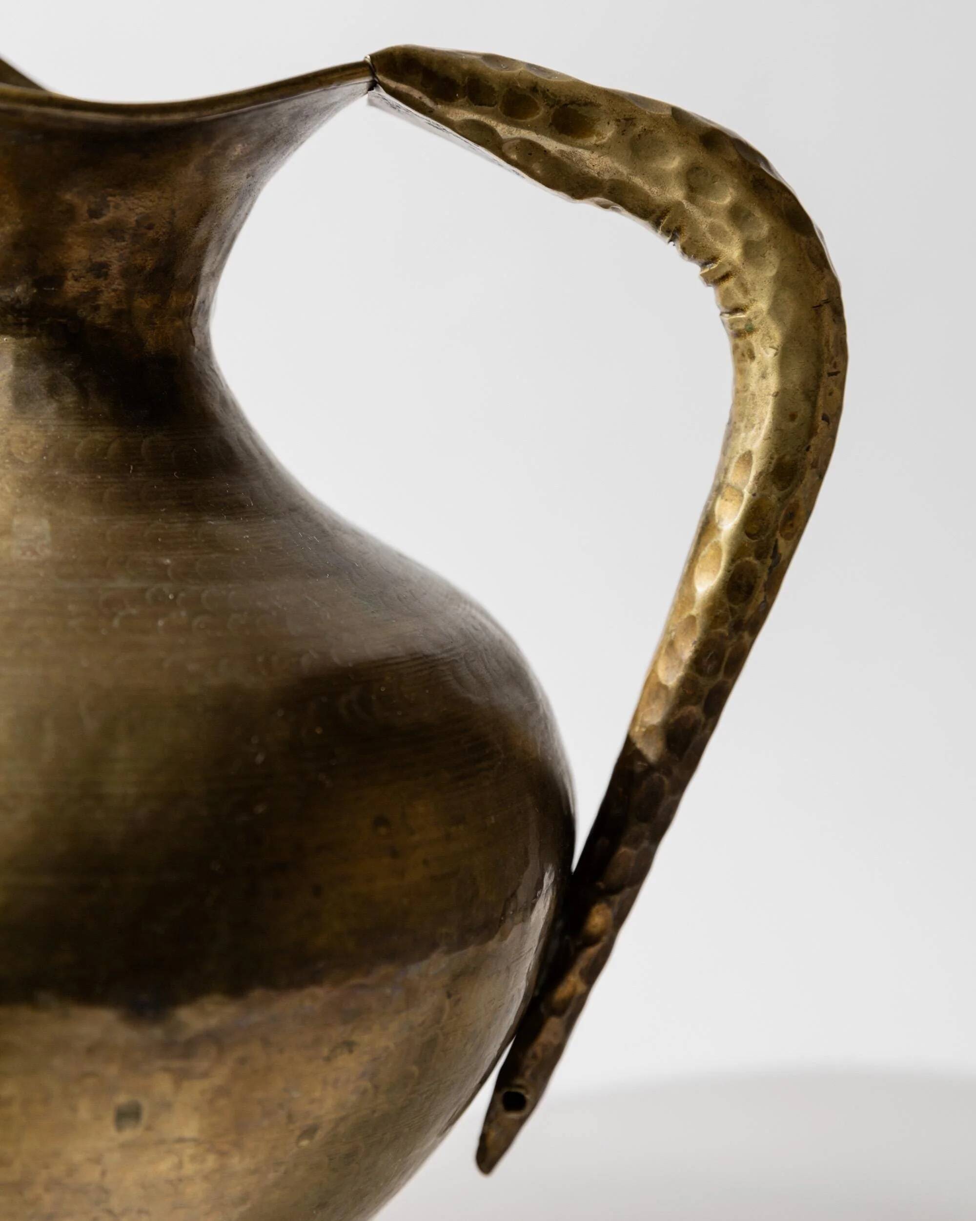 Vintage brass vase from the 1940s, hand-hammered metal, amphora shape, Italian design from the 1940s.