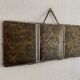 Vintage 1930s barber triptych mirror with camouflage beveled glass - 25 x 59 cm