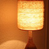Sandstone ceramic lamp, wool lampshade, 1960s