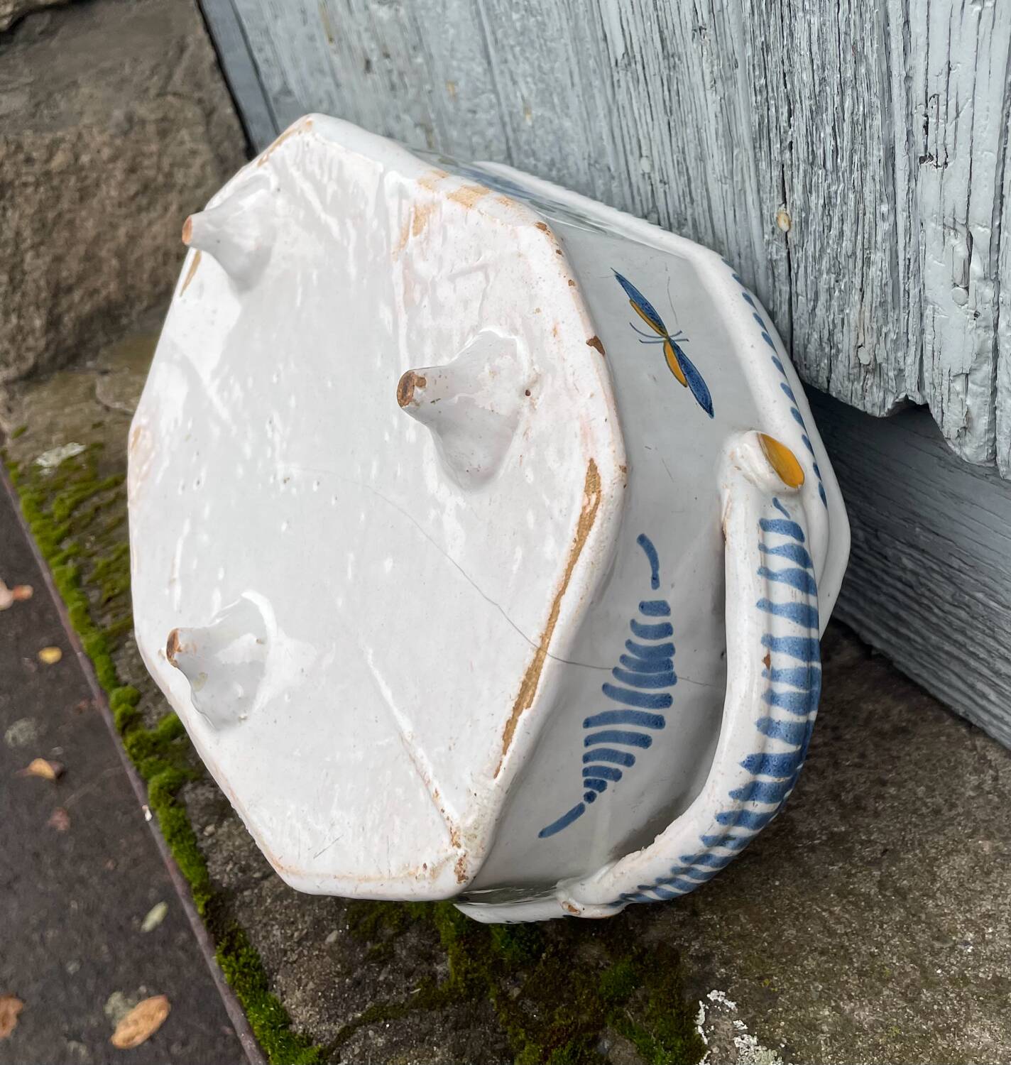 Rouen earthenware planter/cooler with flowers and foliage, 18th century