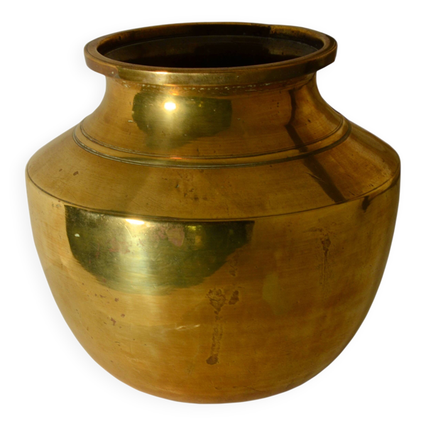 Vase ethnique en laiton ancien, fabrication artisanale d’Inde