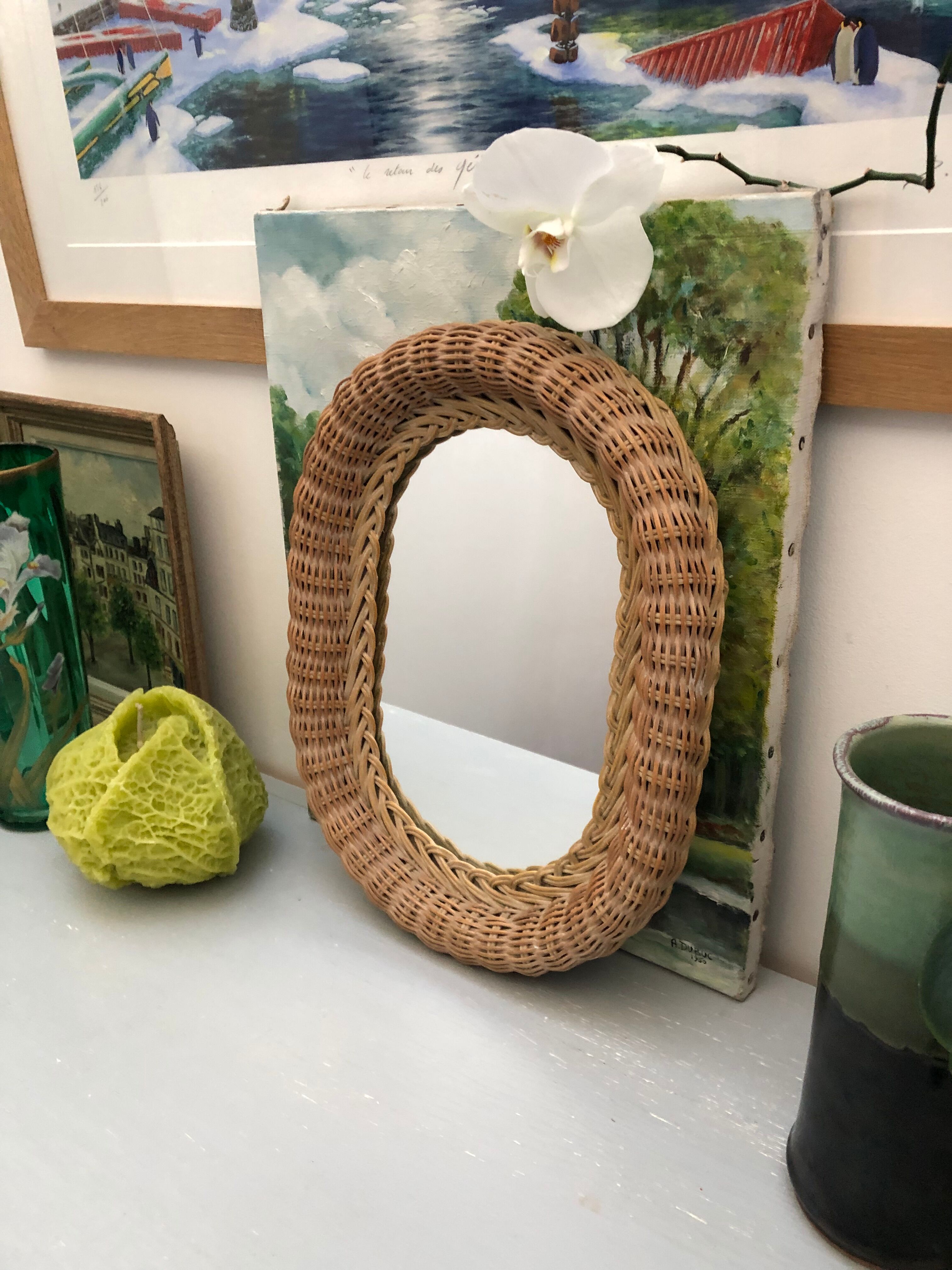 Oval rattan mirror vintage year 60 year 70