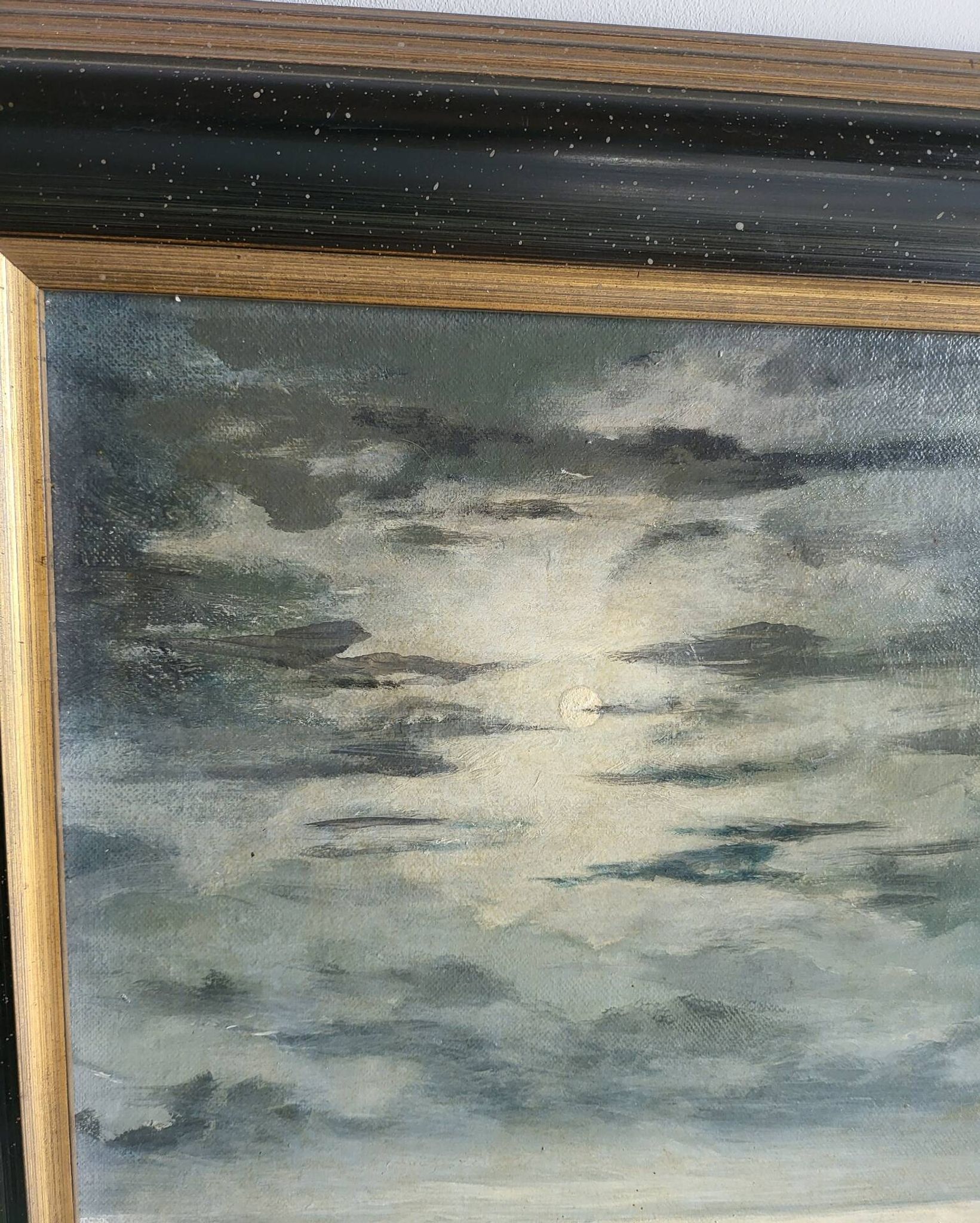 Huile sur Panneau P. Scherer Paysage Marin Clair de Lune