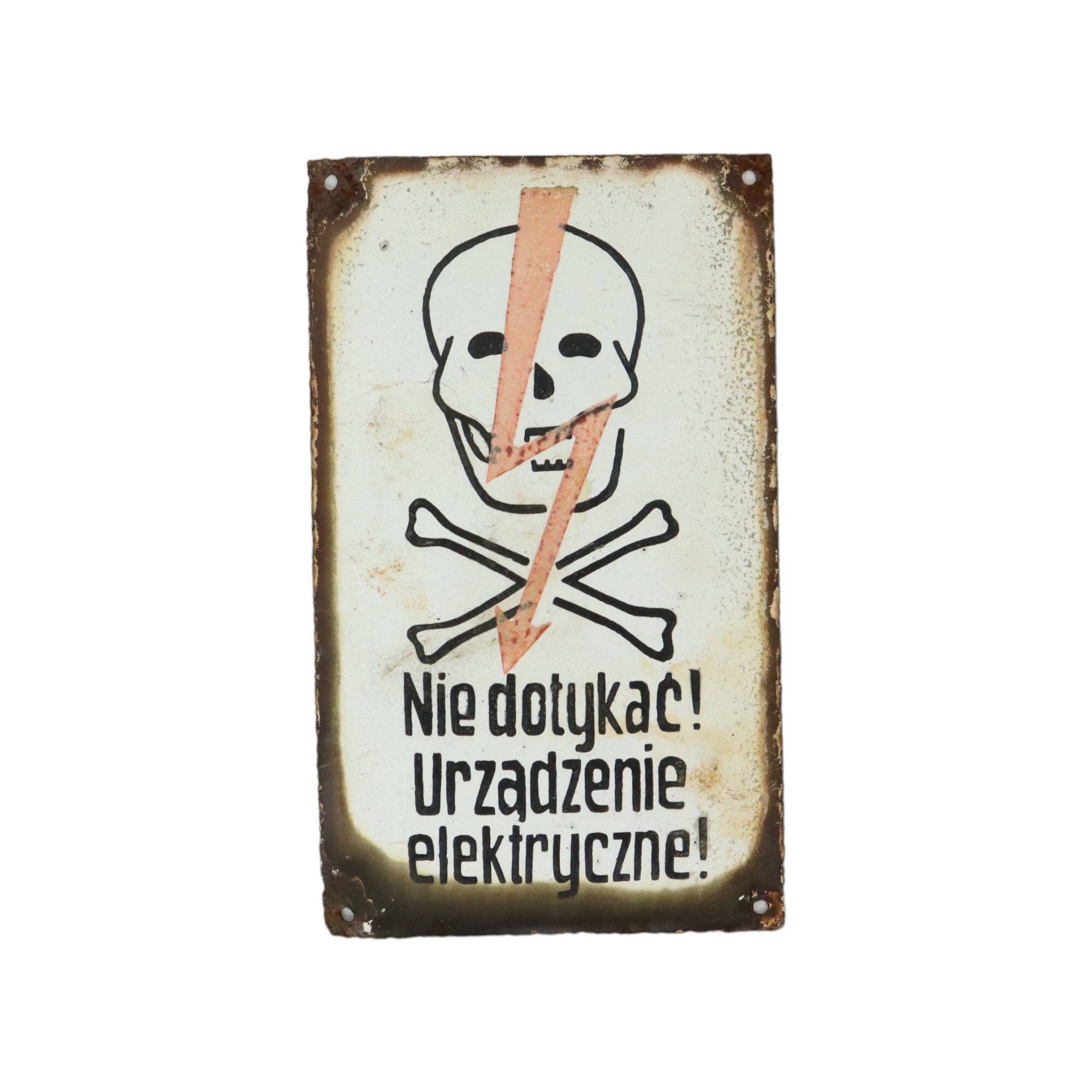 Polish Enamel Sign Danger High Voltage Skull Collectible Item