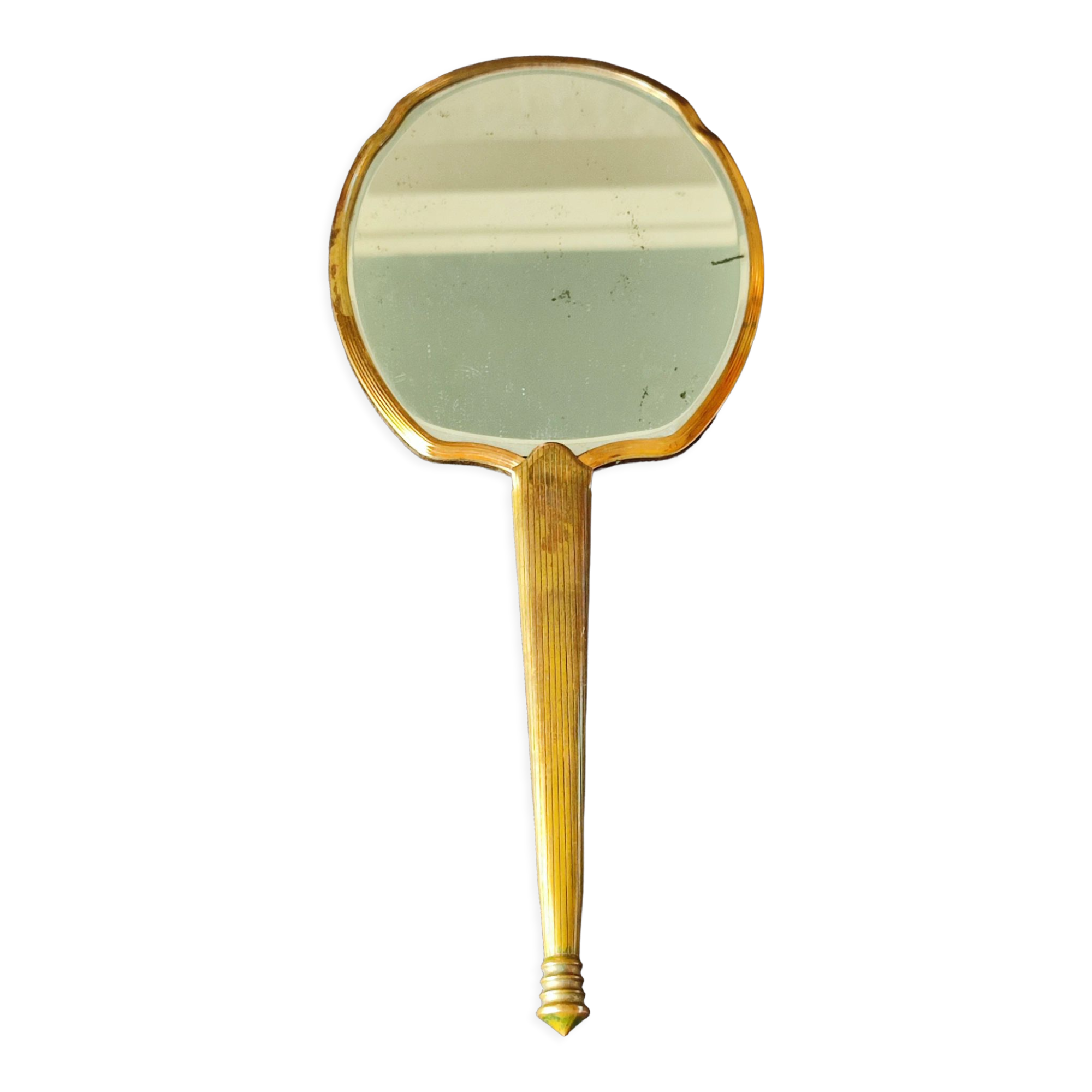 Miroir a main biseauté de taille moyenne art deco