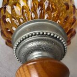 Rustic wooden table lamp with amber pine cone glass lampshade