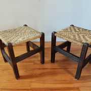 Pair of handcrafted stools from Friuli in carved wood, Italy, circa 1960.