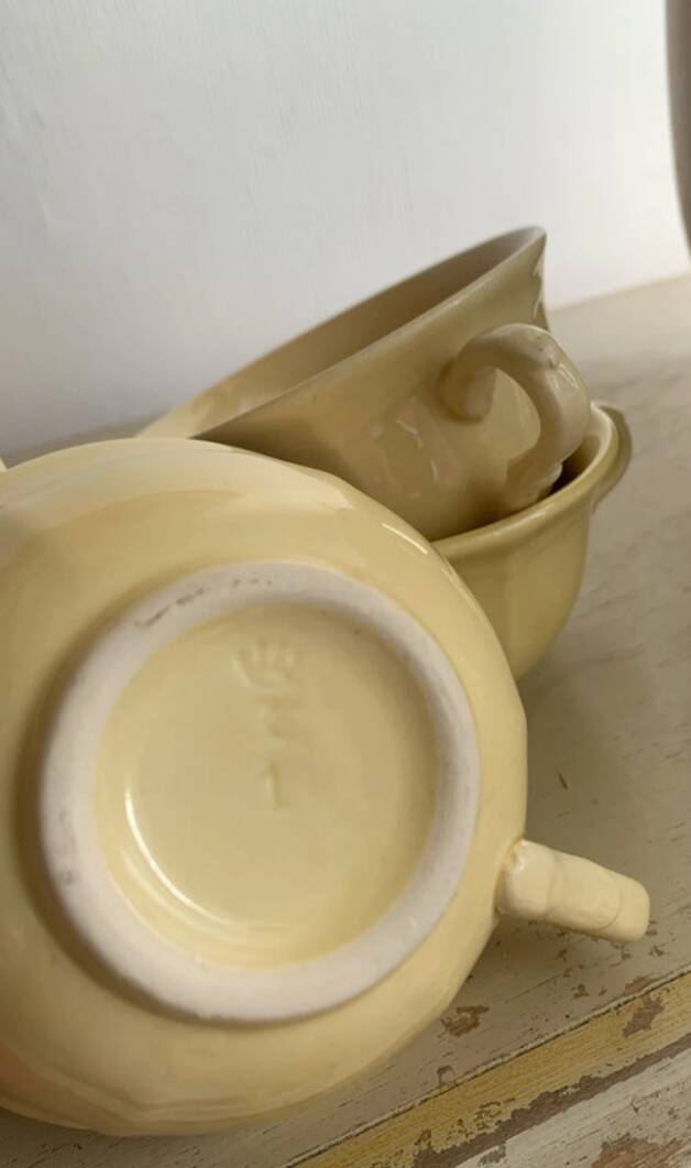 Vintage 6-cup coffee/tea set - Yellow earthenware
