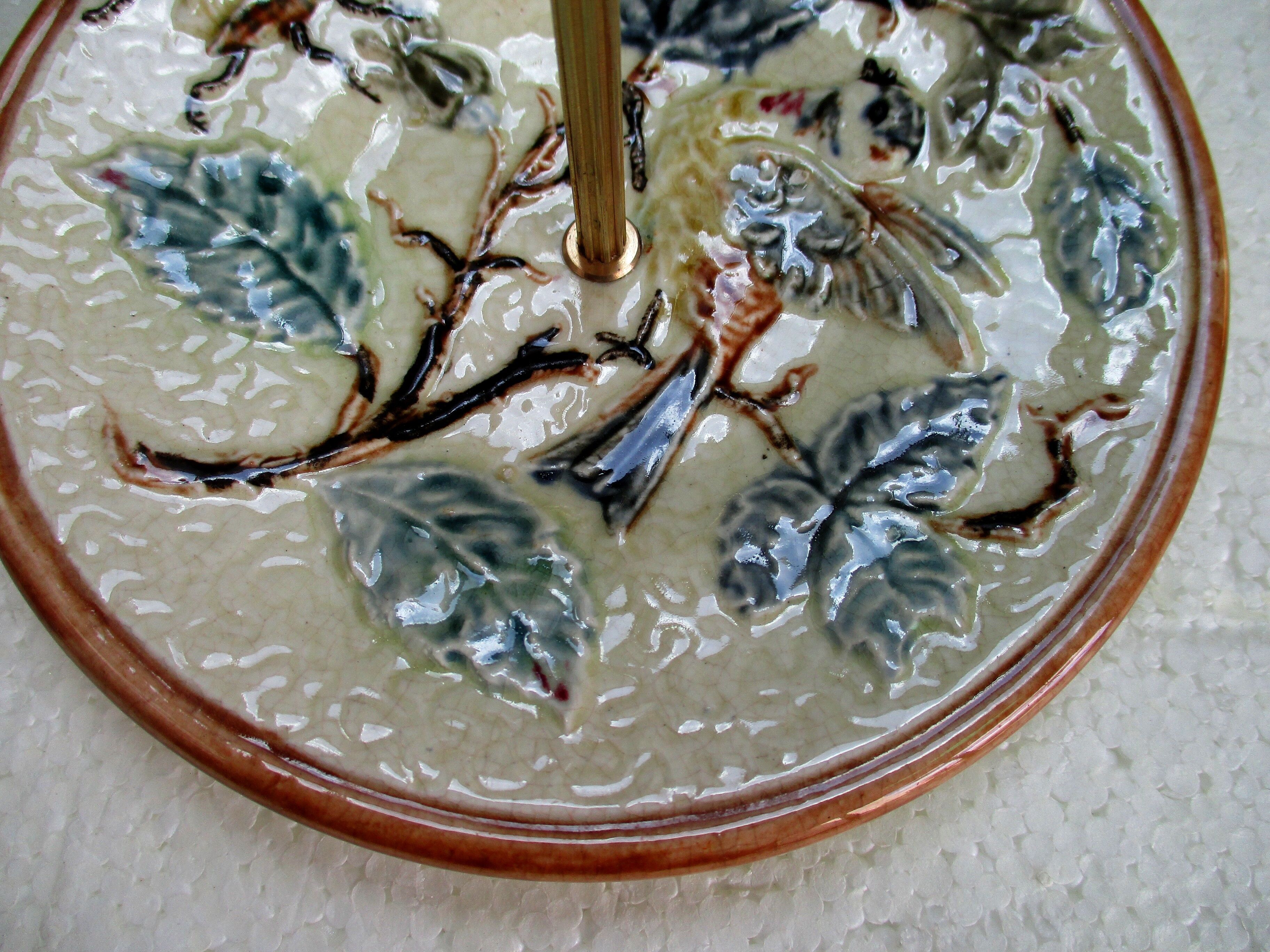 Presentation plate, barbotine and gilded brass