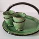 Plateau and its 4 ceramic workshop bowls - green Geneva