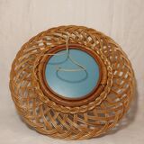 Miroir rond en rotin vers 1970