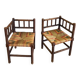 Pair of corner armchairs paillés in turned wood antique multicolored seat