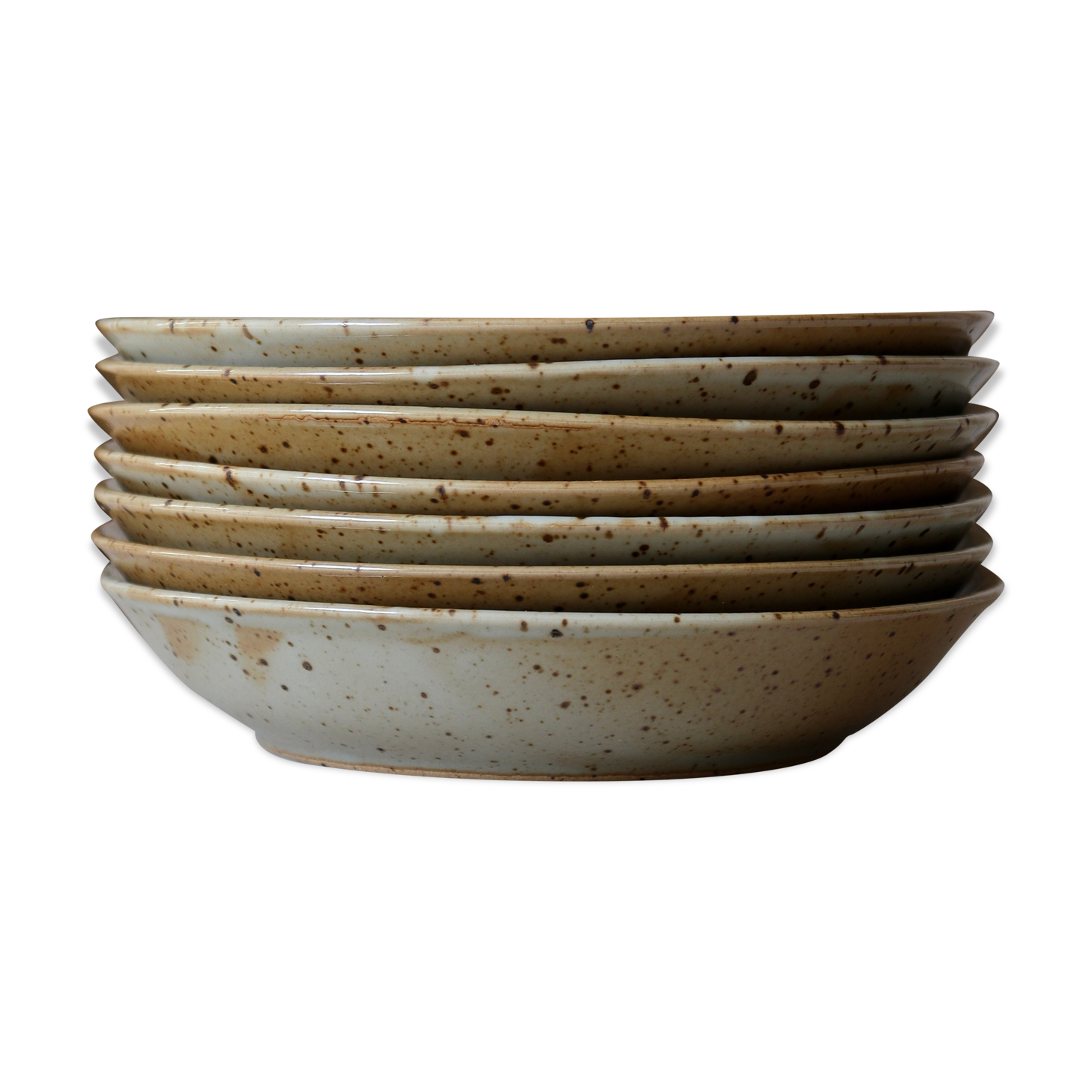 7 speckled stoneware plates