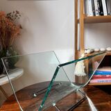 Post-modern Italian magazine rack FIAM glass and metal