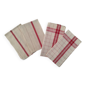 Old tea towels striped cotton canvas and vintage red checks