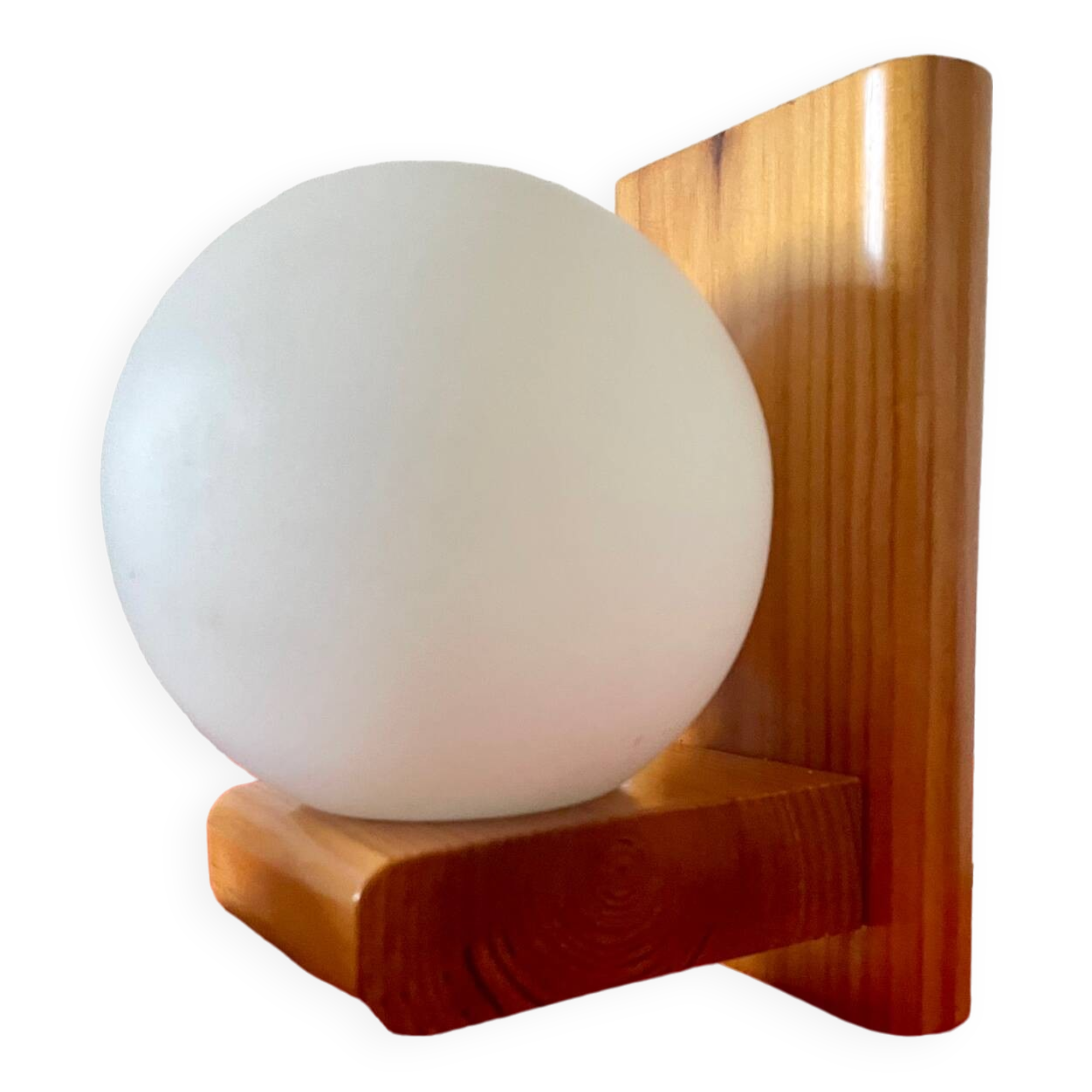 Vintage pine wall lamp with opaline globe