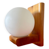 Vintage pine wall lamp with opaline globe