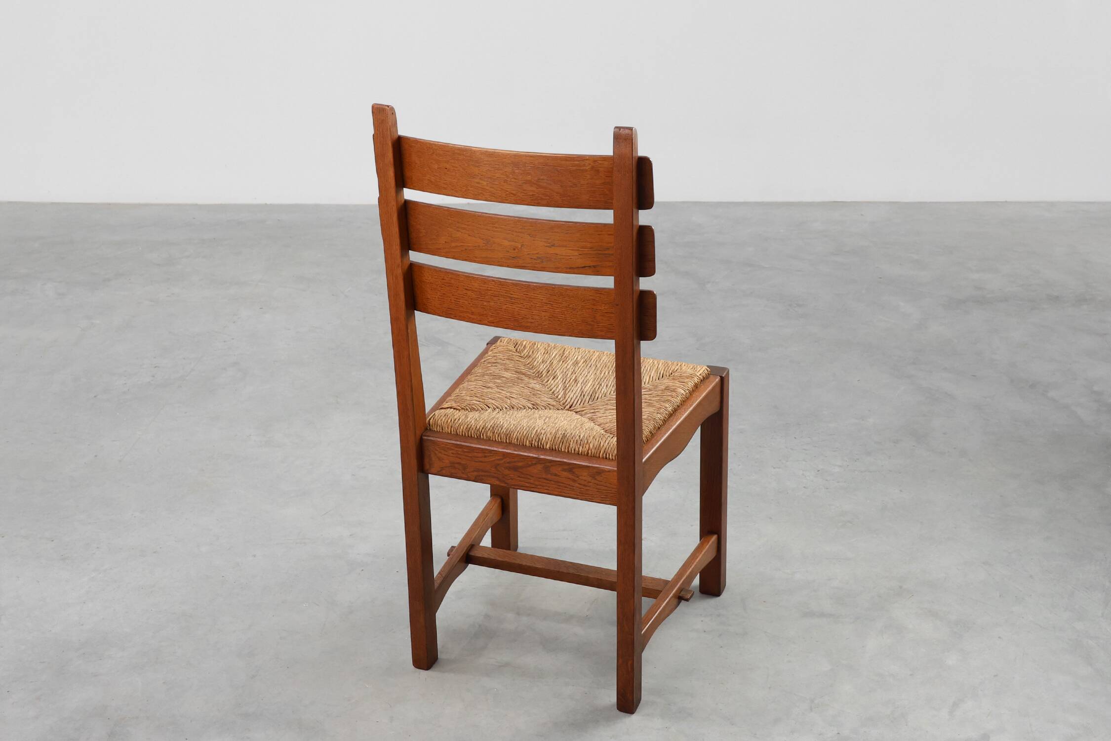 1960s Belgian Mid-Century Chair in Oak and Wicker, Brutalist Style