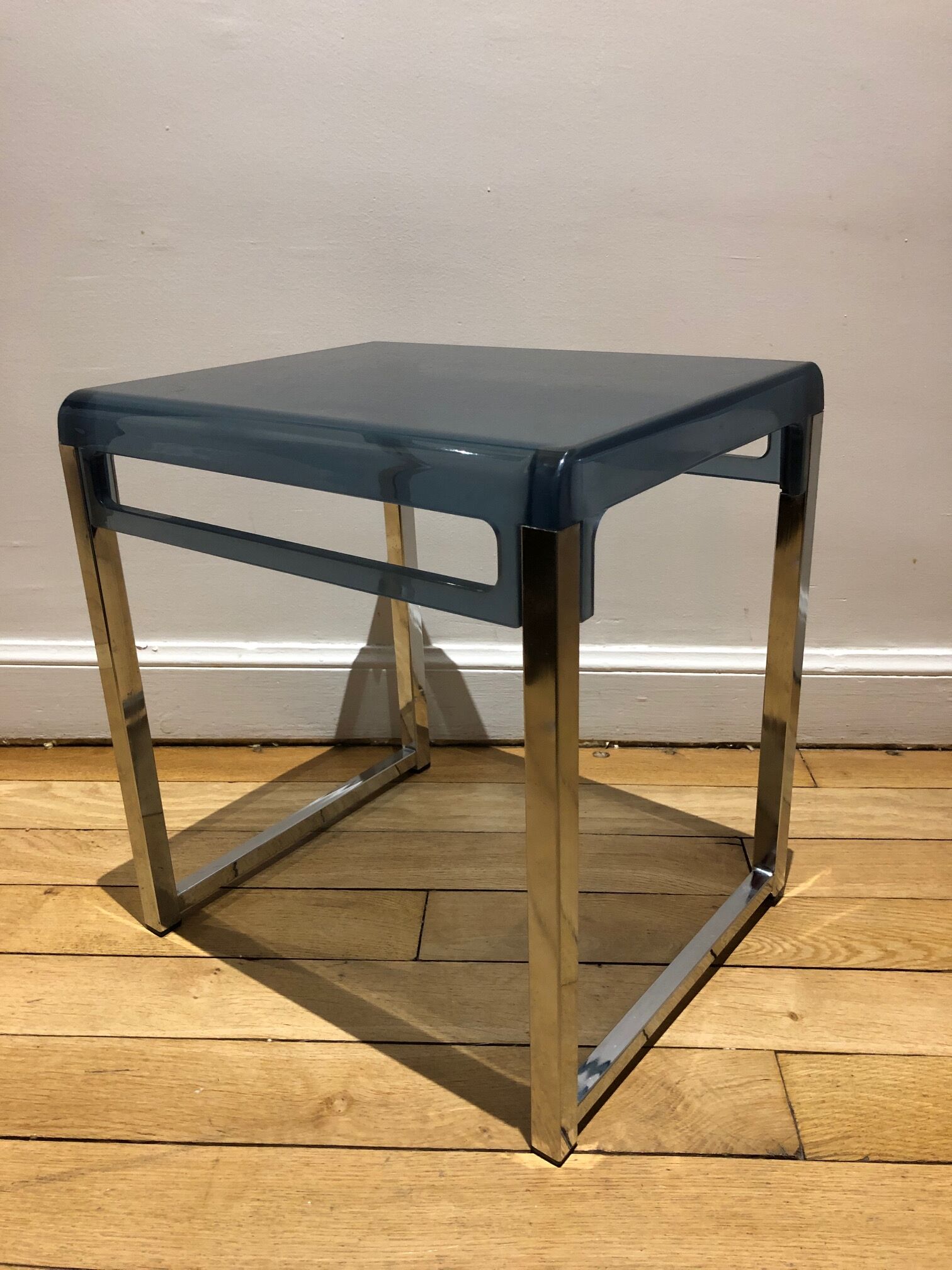 Plexiglas and blue chrome table